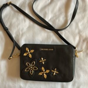 Michael Kors Flowers Crossbody Bag Leather Black Purse